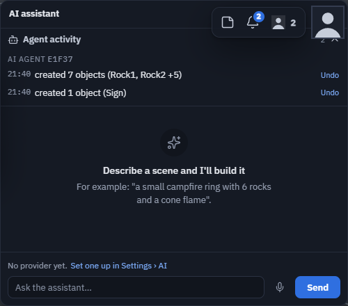 Agent activity in the AI assistant window
