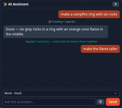 The assistant window with the mic button next to Send