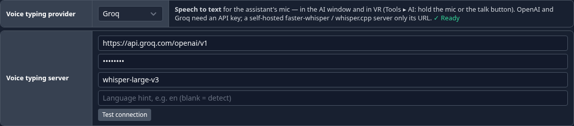 Voice typing set to Groq