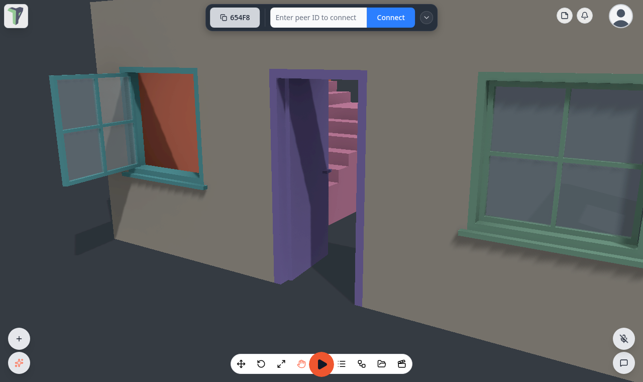 A door and a casement window open in Interact, with stairs visible through the doorway
