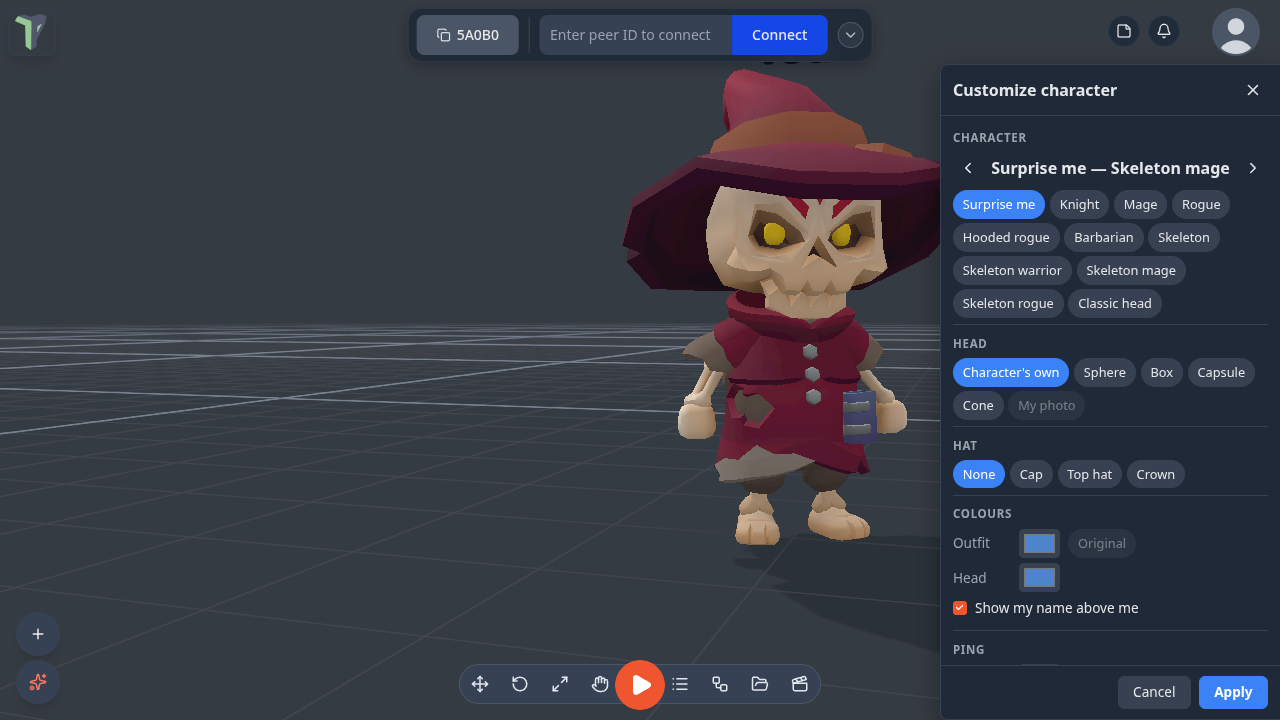 The Customize character panel with the camera on your own character