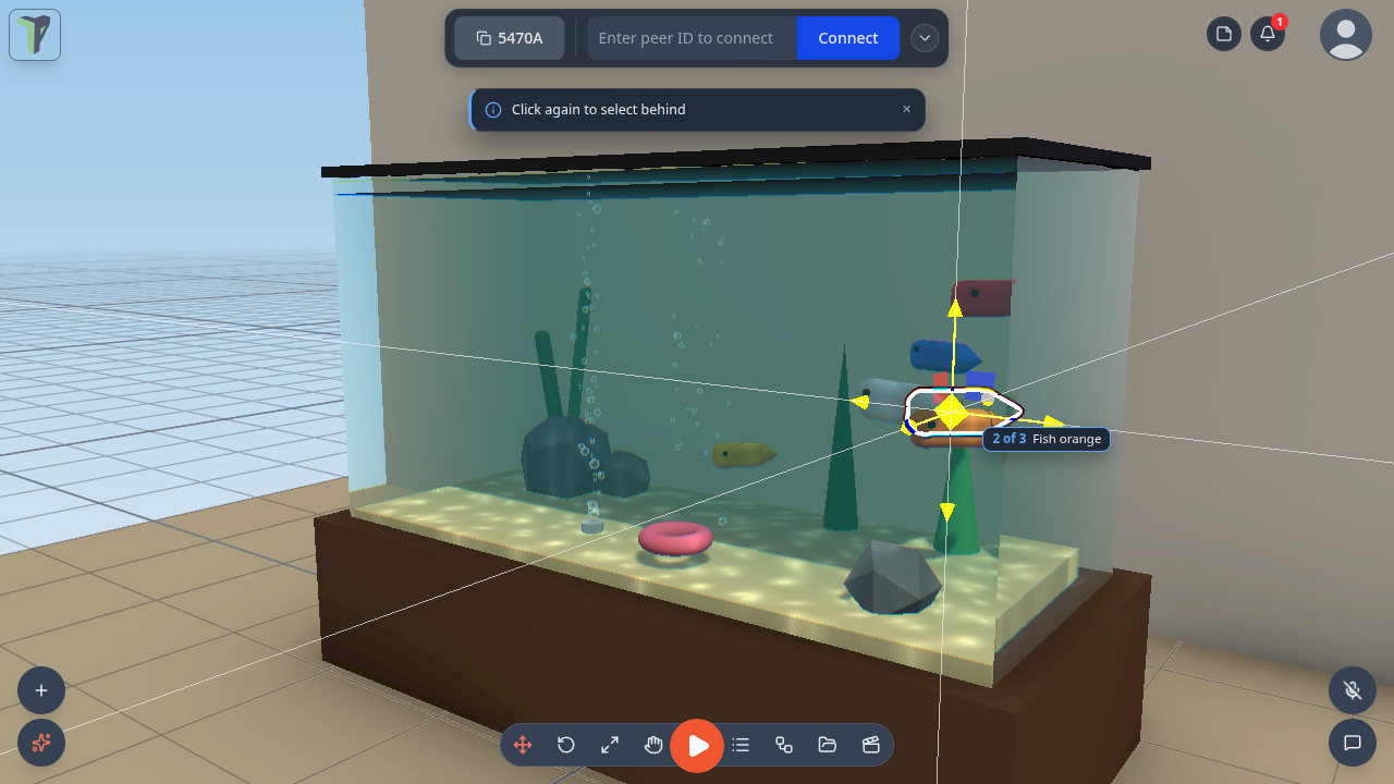 Alt+click in the Aquarium: the chip by the cursor says 2 of 3 · Fish orange