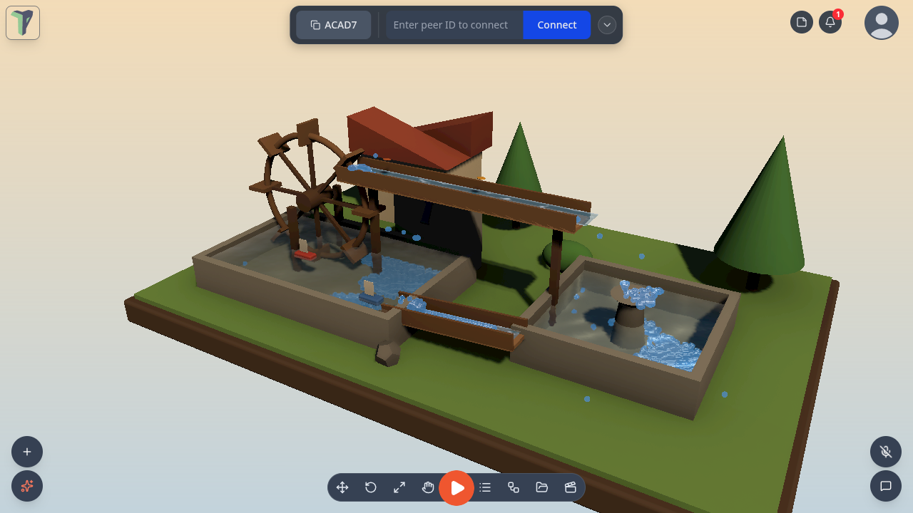 Water works: the scoop wheel, the head-race, the fountain basin and the chute back to the pond