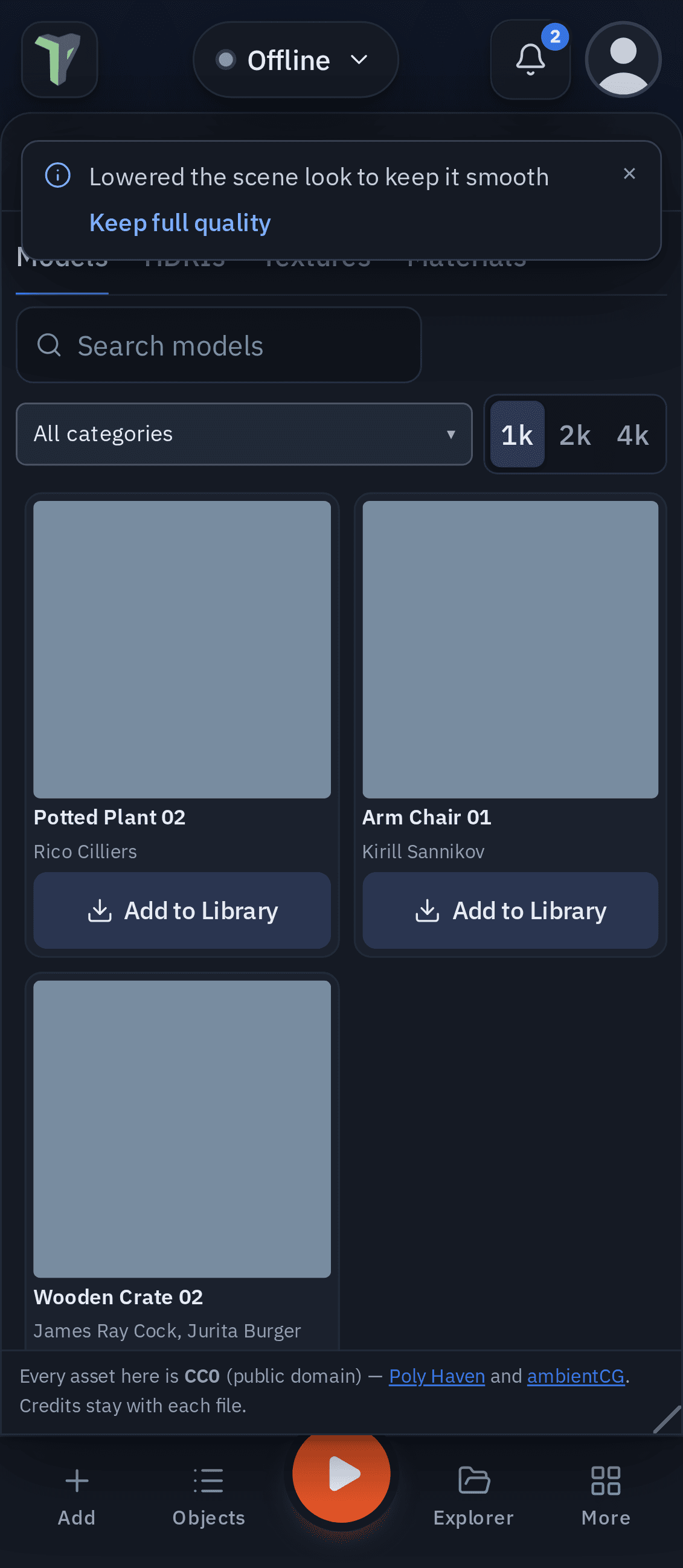 The Asset Browser as a bottom sheet on a folded phone