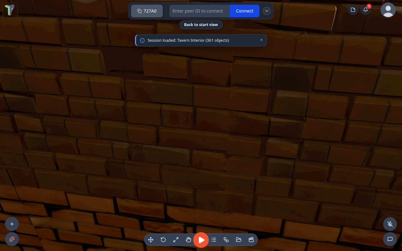 The Back to start view button under the connection bar after Tavern Interior has loaded