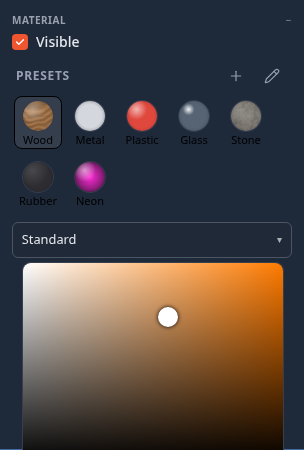 The Presets row with Wood applied
