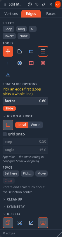 The Edges tab with Slide armed and its factor option