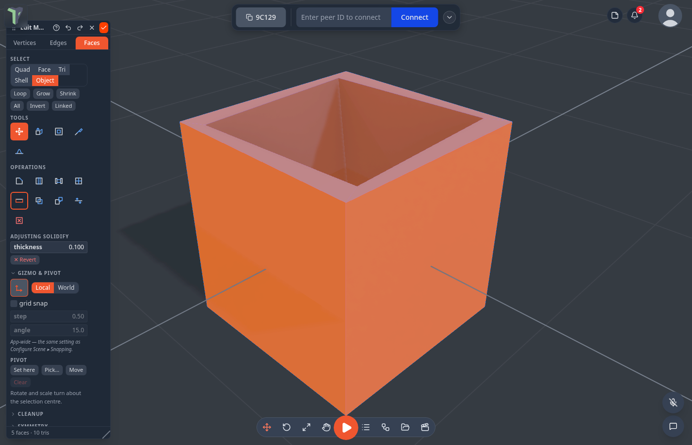 A box made hollow with Solidify, thickness 0.1