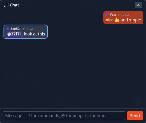 The chat: a line that mentions you is ringed, and :+1: became an emoji