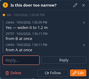 A note with a thread of replies and the Reply box
