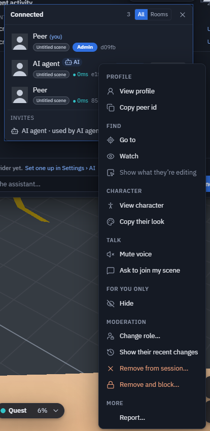 The peer menu on a person in the Connected panel