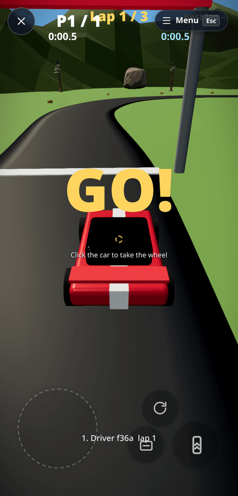 Race on a phone: the steering stick bottom left, Reset, Brake and Gas bottom right