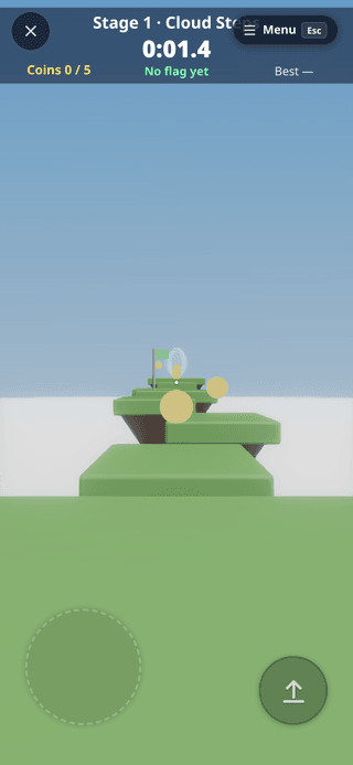 Sky Run on a phone: the move stick bottom-left and the Jump button bottom-right